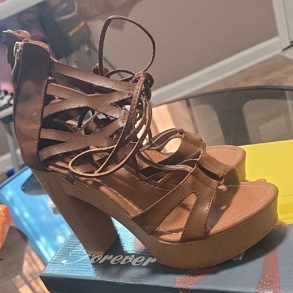 Forever Link Brown Strappy Platform Sandals